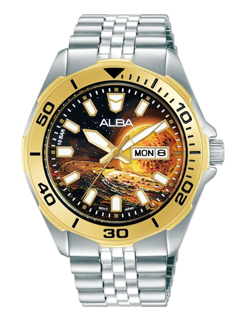 Alba Active Men’s Watch AV3590X2, 42 mm Brown Sun-Graphic Dial, Stainless Steel Case & Bracelet, 100 m WR - Image 1