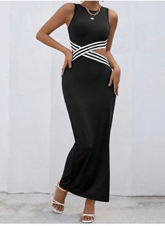 SHEIN Striped Print Crisscross Cut Out Waist Bodycon Dress