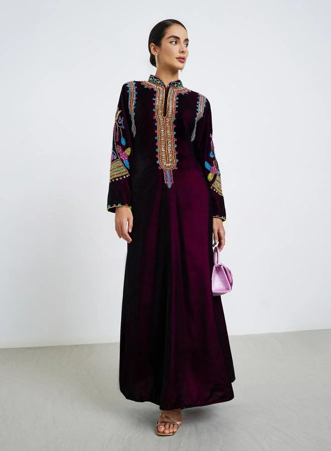 Maxim Creation Premium Velvet Jalabiya with Colorful Crystal Embroidery Stones