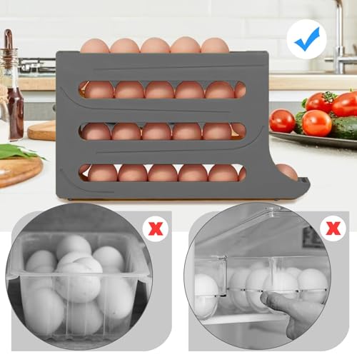 Jofarstep Egg Holder for Fridge, 4 Tiers Dispenser, 30 Egg Container Refrigerator, Large Capacity Organizer Automatic Fridge Rolling Egg Container for Pantry Countertop (Grey) - Image 4