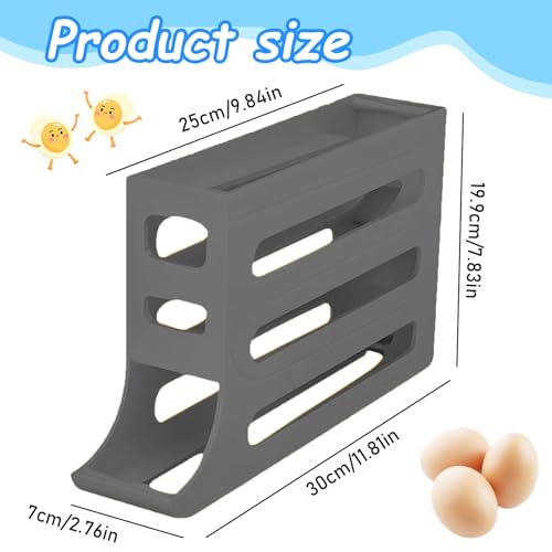 Jofarstep Egg Holder for Fridge, 4 Tiers Dispenser, 30 Egg Container Refrigerator, Large Capacity Organizer Automatic Fridge Rolling Egg Container for Pantry Countertop (Grey) - Image 2