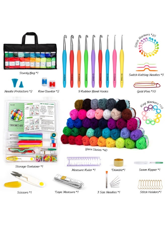 CHIYLE 113 Piece Crochet Kit with Yarn Set– Assorted Yarn for Knitting and Crochet, Crochet Accessories Set Including Ergonomic Hooks, Knitting Needles & More Ideal Beginner Kit - Image 2