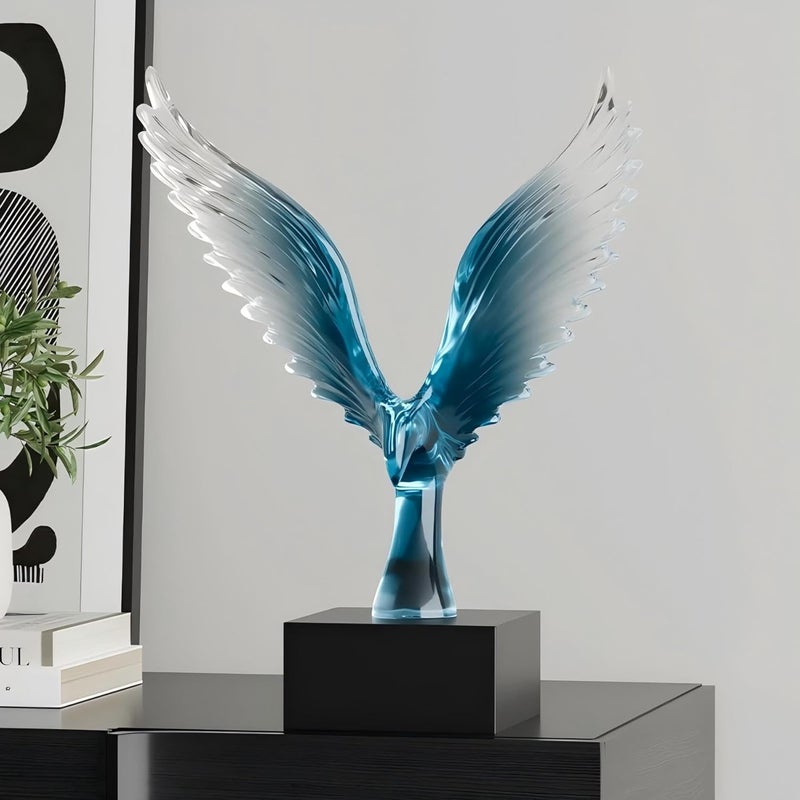 OMELPIS Most item matching trendy design Resin Statue Creative Abstract Art Eagle Sculpture Ornaments Modern Simple Home Office Décor Crafts for Living Room TV Cabinet Shelf Table Desk Foyer Decorations Gift Clear Dark Blue H'30CM Freeze crack proof - Image 2