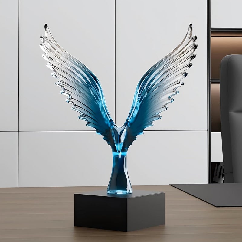 OMELPIS Most item matching trendy design Resin Statue Creative Abstract Art Eagle Sculpture Ornaments Modern Simple Home Office Décor Crafts for Living Room TV Cabinet Shelf Table Desk Foyer Decorations Gift Clear Dark Blue H'30CM Freeze crack proof - Image 1