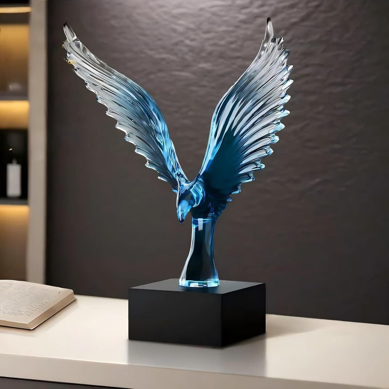 OMELPIS Most item matching trendy design Resin Statue Creative Abstract Art Eagle Sculpture Ornaments Modern Simple Home Office Décor Crafts for Living Room TV Cabinet Shelf Table Desk Foyer Decorations Gift Clear Dark Blue H'30CM Freeze crack proof - Image 5