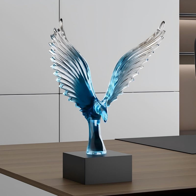OMELPIS Most item matching trendy design Resin Statue Creative Abstract Art Eagle Sculpture Ornaments Modern Simple Home Office Décor Crafts for Living Room TV Cabinet Shelf Table Desk Foyer Decorations Gift Clear Dark Blue H'30CM Freeze crack proof - Image 3