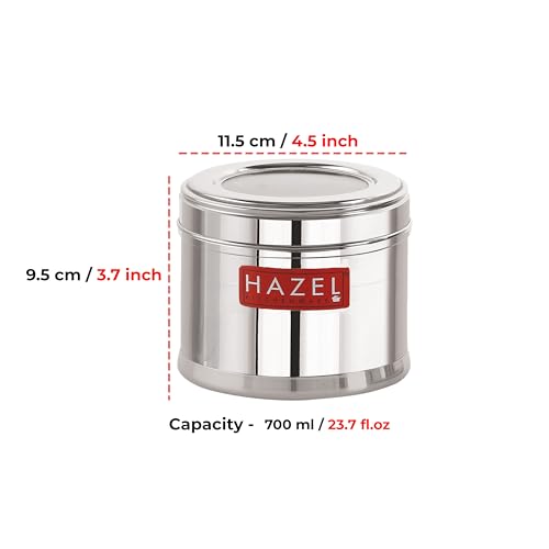 HAZEL Stainless Steel Masala Containers Set of 6 | 700ML Airtight See Through Lid | SS Kitchen Storage Boxes for Spices, Pulses, Dry Fruits - Image 4