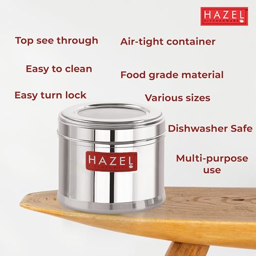 HAZEL Stainless Steel Masala Containers Set of 6 | 700ML Airtight See Through Lid | SS Kitchen Storage Boxes for Spices, Pulses, Dry Fruits - Image 3