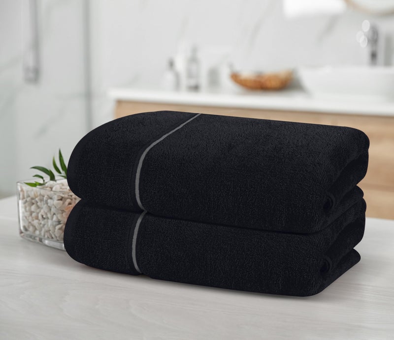 ملكي خاص Myown Cotton 2 Pack Packge Bath Planel مجموعة 28 × 55 بوصة من مناشف الحمام الكبيرة فائقة امتصاصات QuickDry و The Lightweight Powl مثالية لمشاركة معسكرات سفر الصالة الرياضية - أسود - Image 3