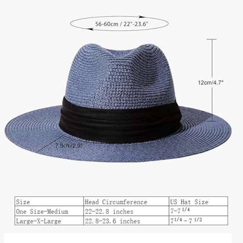 Lanzom Women Wide Brim Straw Panama Roll up Hat Fedora Beach Sun Hat UPF50+ (Blue) - Image 2