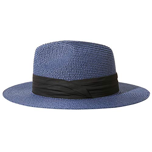 Lanzom Women Wide Brim Straw Panama Roll up Hat Fedora Beach Sun Hat UPF50+ (Blue) - Image 4