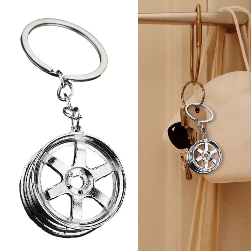 Elegant Yajin Keychain Alloy Car Wheel Shape Key Ring Ornament - Image 3