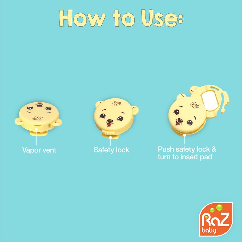 RaZbaby Vapor-Raz Clip-On Vaporizer - Reusable for Cough, Cold & Congestion Relief with Soothing Menthol & Eucalyptus Aromatherapy - Use at Home & On-the-Go - Includes 4 Vapor Pad Refills - Image 3