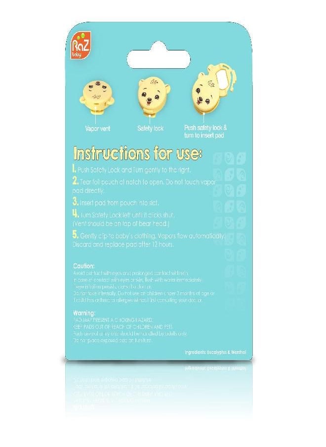 Razbaby RaZbaby Vapor-Raz Clip-On Vaporizer - Cough & Cold Relief - Use at Home & On The Go - Al Natural Menthol & Eucalyptus Baby Oil Aromatherapy - 4 Vapor Pads Refills  - Image 4