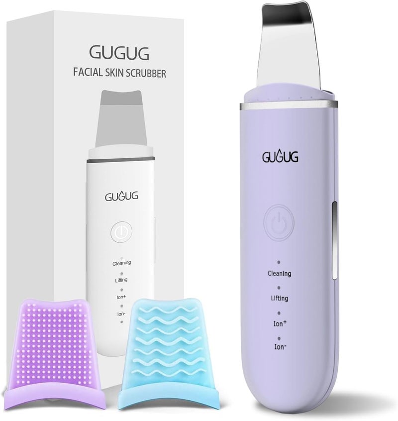 GUGUG أداة تنظيف البشرة - ملعقة للوجه - أداة تنظيف المسام - أدوات إزالة الرؤوس السوداء لتنظيف عميق للوجه - 4 أوضاع، بنفسجي - Image 1