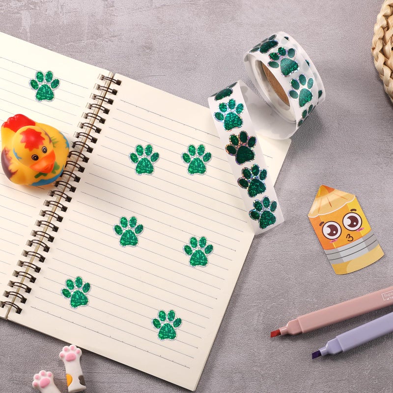 XIHIRCD 500pcs Puppy Paw Stickers, 1 Inch Self-Adhesive Glittery Puppy Paw Decals Cute Dog Stickers Cat for Envelope Books Laptops Bottles Crafts Supplies(Green) - Image 3