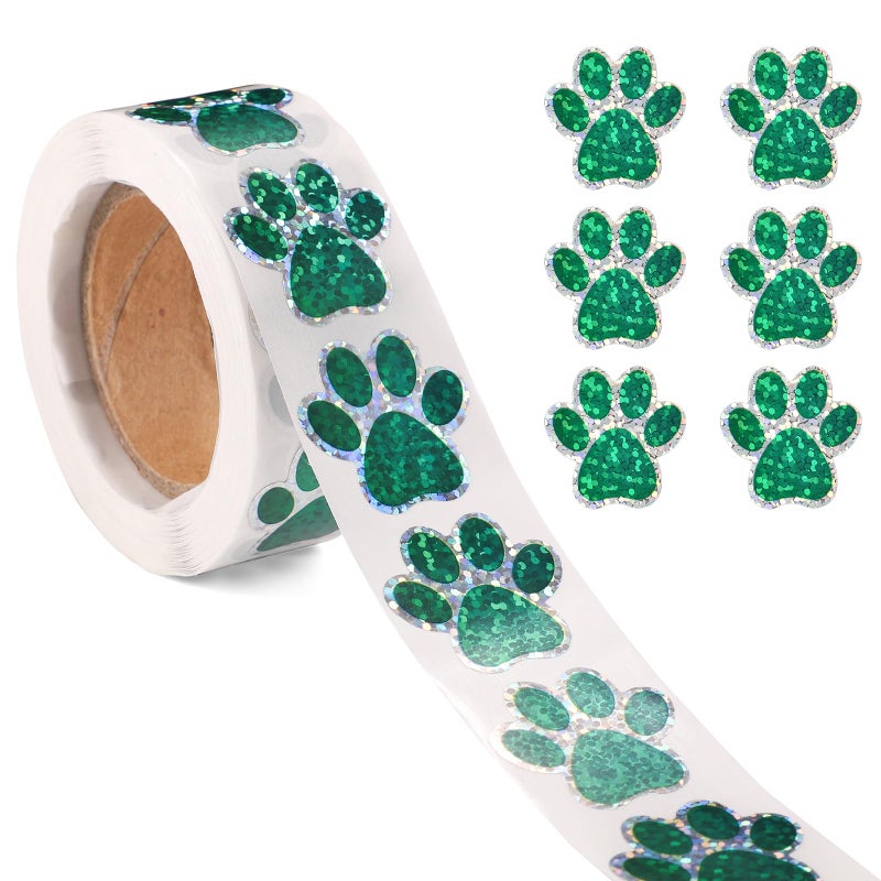 XIHIRCD 500pcs Puppy Paw Stickers, 1 Inch Self-Adhesive Glittery Puppy Paw Decals Cute Dog Stickers Cat for Envelope Books Laptops Bottles Crafts Supplies(Green) - Image 1