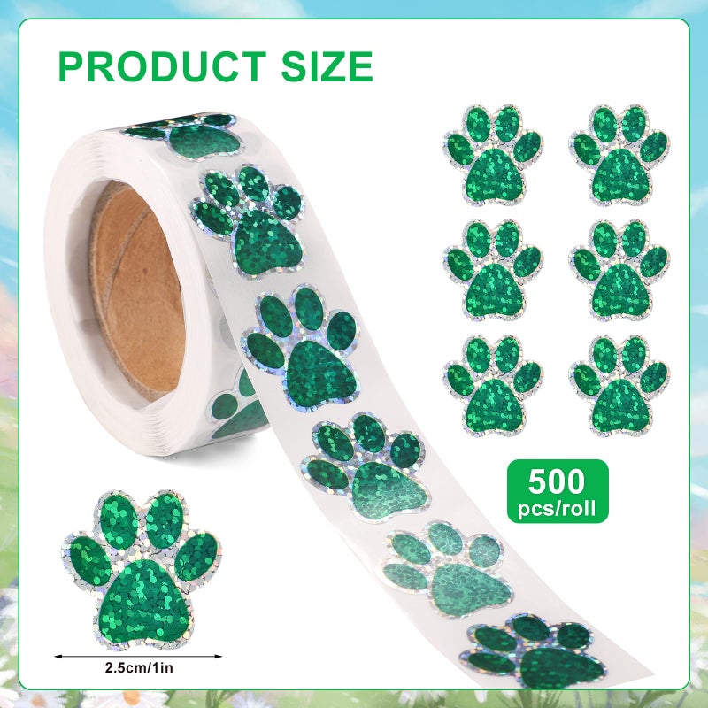 XIHIRCD 500pcs Puppy Paw Stickers, 1 Inch Self-Adhesive Glittery Puppy Paw Decals Cute Dog Stickers Cat for Envelope Books Laptops Bottles Crafts Supplies(Green) - Image 2