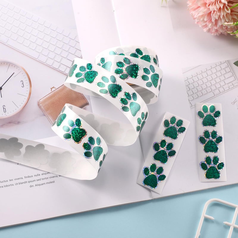 XIHIRCD 500pcs Puppy Paw Stickers, 1 Inch Self-Adhesive Glittery Puppy Paw Decals Cute Dog Stickers Cat for Envelope Books Laptops Bottles Crafts Supplies(Green) - Image 4