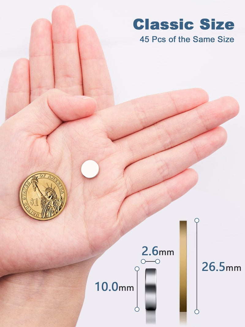 SMARTAKE 45 Pcs Refrigerator Magnets, 10x2.6mm Small Round Fridge Magnets, Multi-Use Premium Neodymium Office Magnets for Fridge, Whiteboard, Billboard in Home, Kitchen, Office and School (Silver) - Image 2