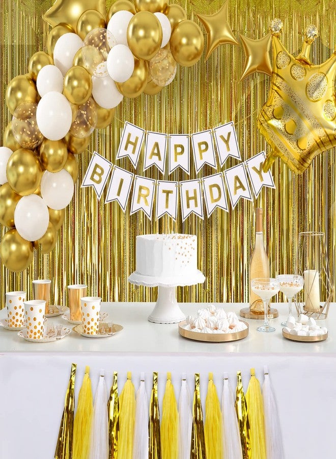 RUBFAC Gold Birthday Party Decorations Set Gold Birthday Banner Background Confetti Balloons and Tri-color Tassel Garland for Boys Girls Men Women Party - Image 5
