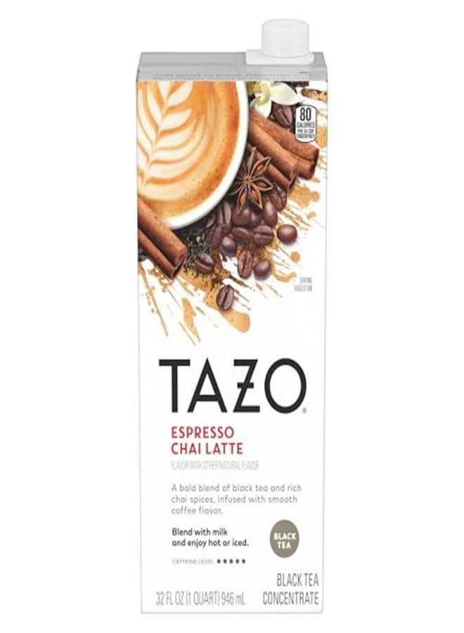 TAZO Espresso Chai Latte, Black Tea Concentrate, Easy to Serve Espresso Chai Tea for Everyday Cafe Style Lattes, Hot or Iced Coffee-like experience, Barista Approved, 32oz Tea Mix Carton - Image 1