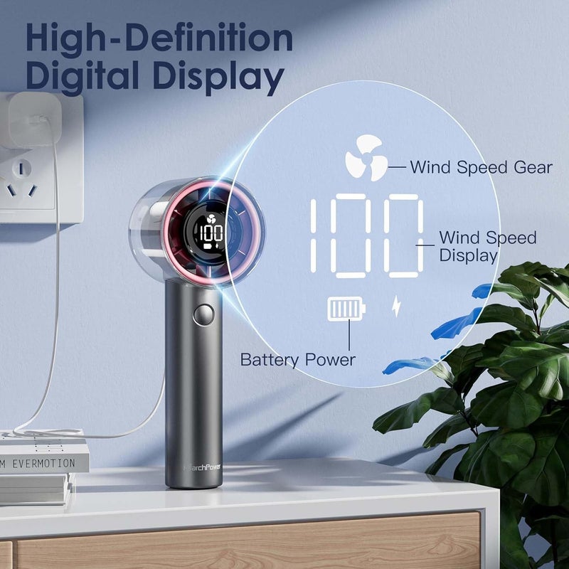Marchpower Portable Handheld Fan, Infinitely Adjustable High Speed Handheld Mini Fan, USB Rechargeable Battery Operated Fan(16 Max Working Hours), LED Display Desk Fan for Home Office Car Indoor - Image 5