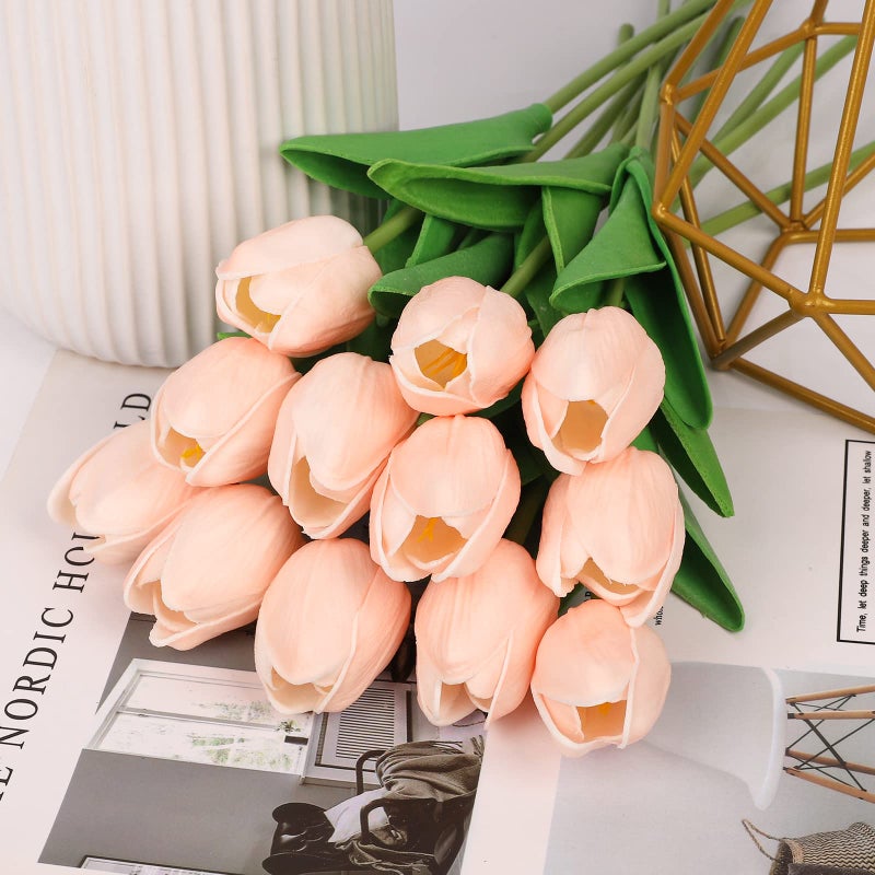 MACTING 30PCS Artificial Tulip Flowers  Real Touch Summer Flower Tulips  Fake Tulips for Bouquet Arrangements Table Centerpieces Home Indoor Outdoor Decorations(Light Pink) - Image 5