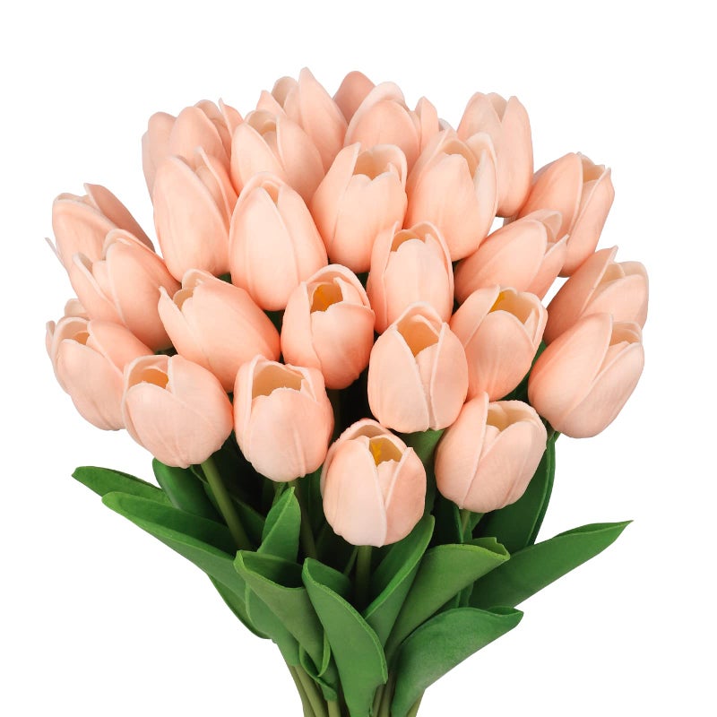 MACTING 30PCS Artificial Tulip Flowers  Real Touch Summer Flower Tulips  Fake Tulips for Bouquet Arrangements Table Centerpieces Home Indoor Outdoor Decorations(Light Pink) - Image 1