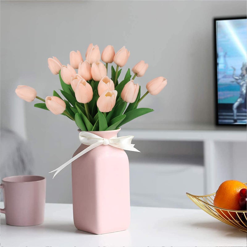 MACTING 30PCS Artificial Tulip Flowers  Real Touch Summer Flower Tulips  Fake Tulips for Bouquet Arrangements Table Centerpieces Home Indoor Outdoor Decorations(Light Pink) - Image 2