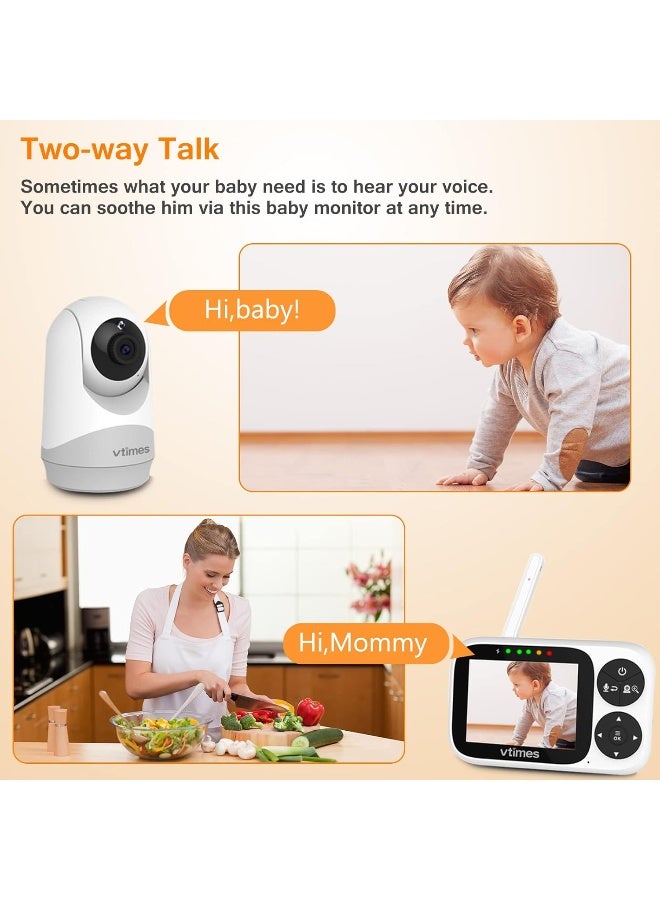 VTimes Baby Monitor with Camera and Audio, 3.2 Inch IPS Screen, Video Baby Monitor, No WiFi Night Vision, Portable Baby Camera, VOX Mode, Panoramic Alarm and Range - Image 2