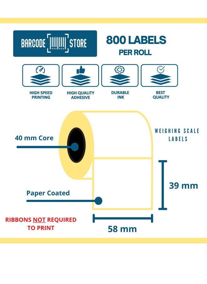 Office Maker Office Maker Sticker Label Size 58x39 mm for Barcode Label Printer Scale | Direct Thermal & Thermal Transfer | White Color | 800 Labels per Roll | 40 mm Core | Best For Grocery Scales (20 Pieces)  - Image 2