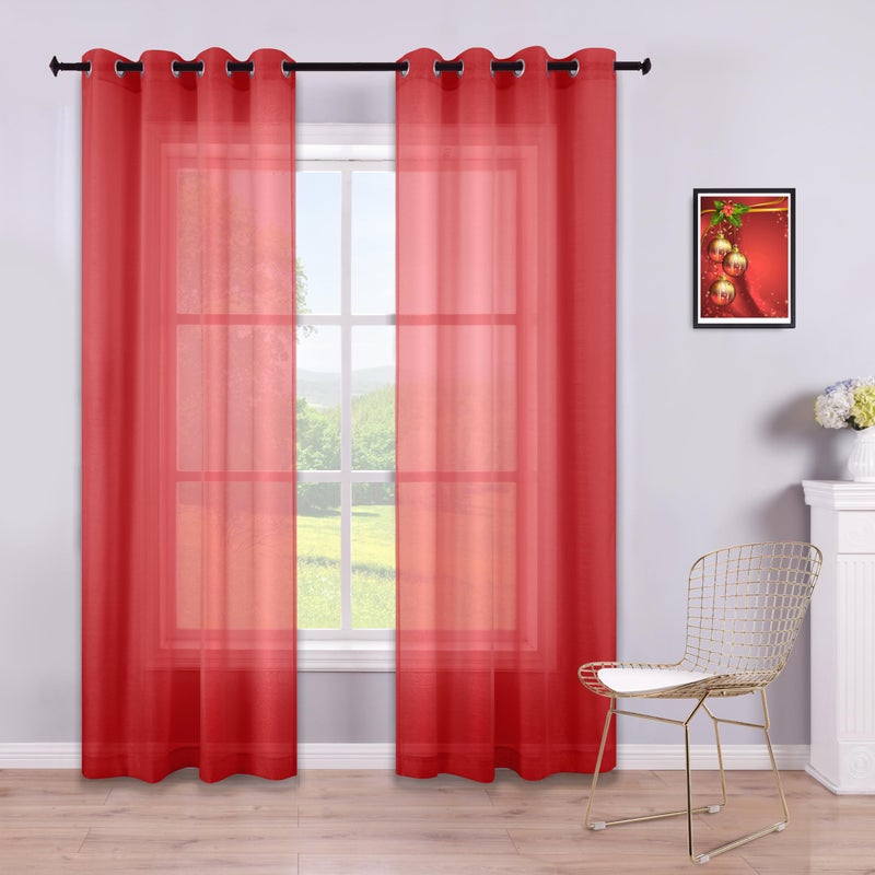 KOUFALL Red Curtains 84 Inch Length for Boys Room Set of 2 Panels Grommet Semi Voile Sheer Window Curtains for Bedroom Kids Playroom Living Room 52x84 Inches Long