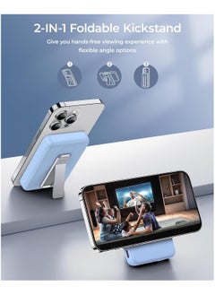 Benks BENKS Magnetic Power Bank, 10,000mAh Foldable Kickstand Wireless Portable Charger, for MagSafe Battery Pack with Two-Way 20W USB-C Port for iPhone 15/14/13/12 Series, Sky Blue  - Image 3