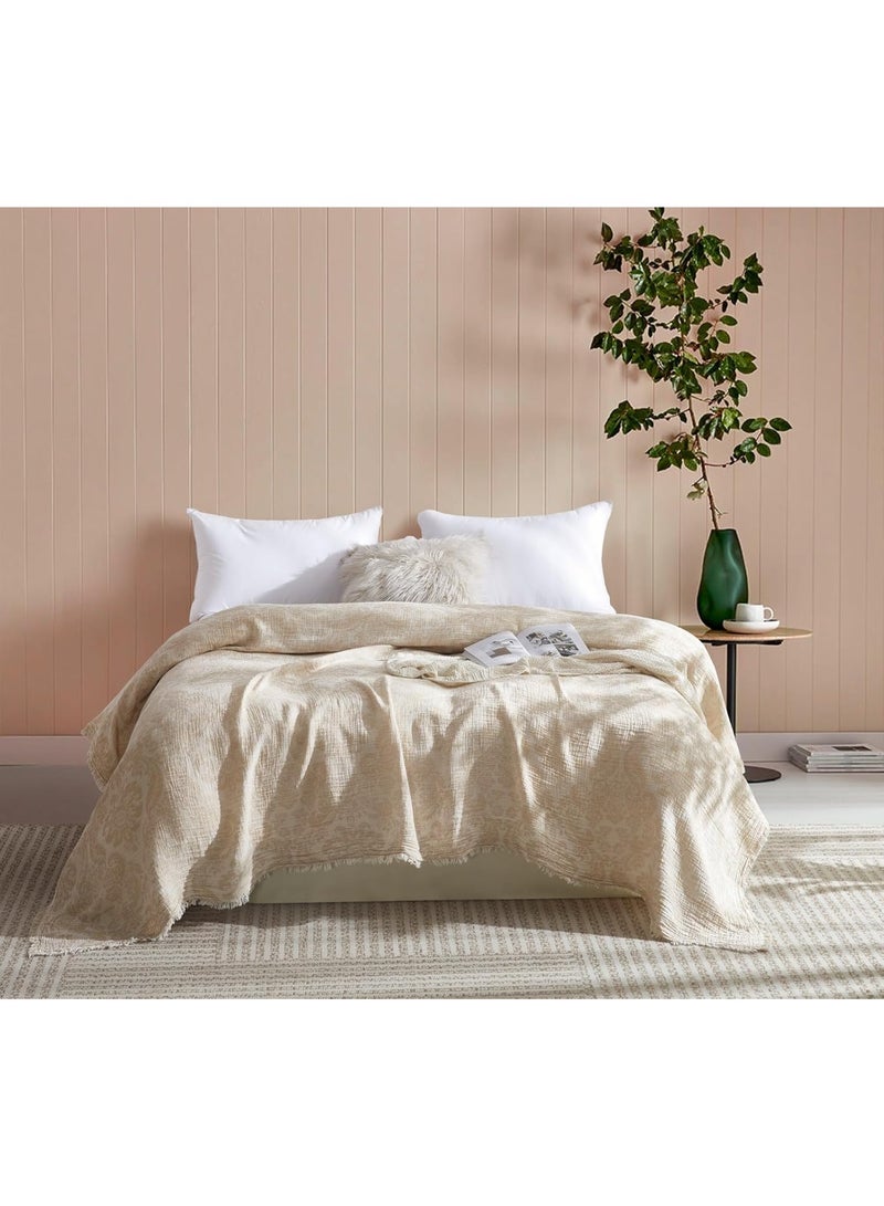 GOLD MANTIS 100% Cotton Paisley Gauze Blanket – 3-Layer Jacquard Soft Lightweight Throw for Bed & Sofa – Breathable, Skin-Friendly, All-Season Comfort (BEIGE, Queen) - Image 1