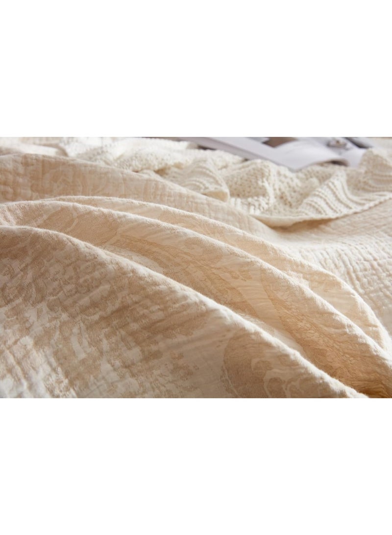 GOLD MANTIS 100% Cotton Paisley Gauze Blanket – 3-Layer Jacquard Soft Lightweight Throw for Bed & Sofa – Breathable, Skin-Friendly, All-Season Comfort (BEIGE, Queen) - Image 5