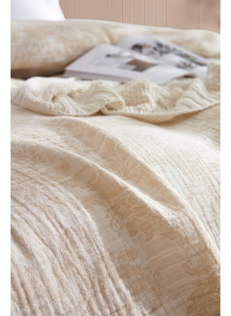 GOLD MANTIS 100% Cotton Paisley Gauze Blanket – 3-Layer Jacquard Soft Lightweight Throw for Bed & Sofa – Breathable, Skin-Friendly, All-Season Comfort (BEIGE, Queen) - Image 4