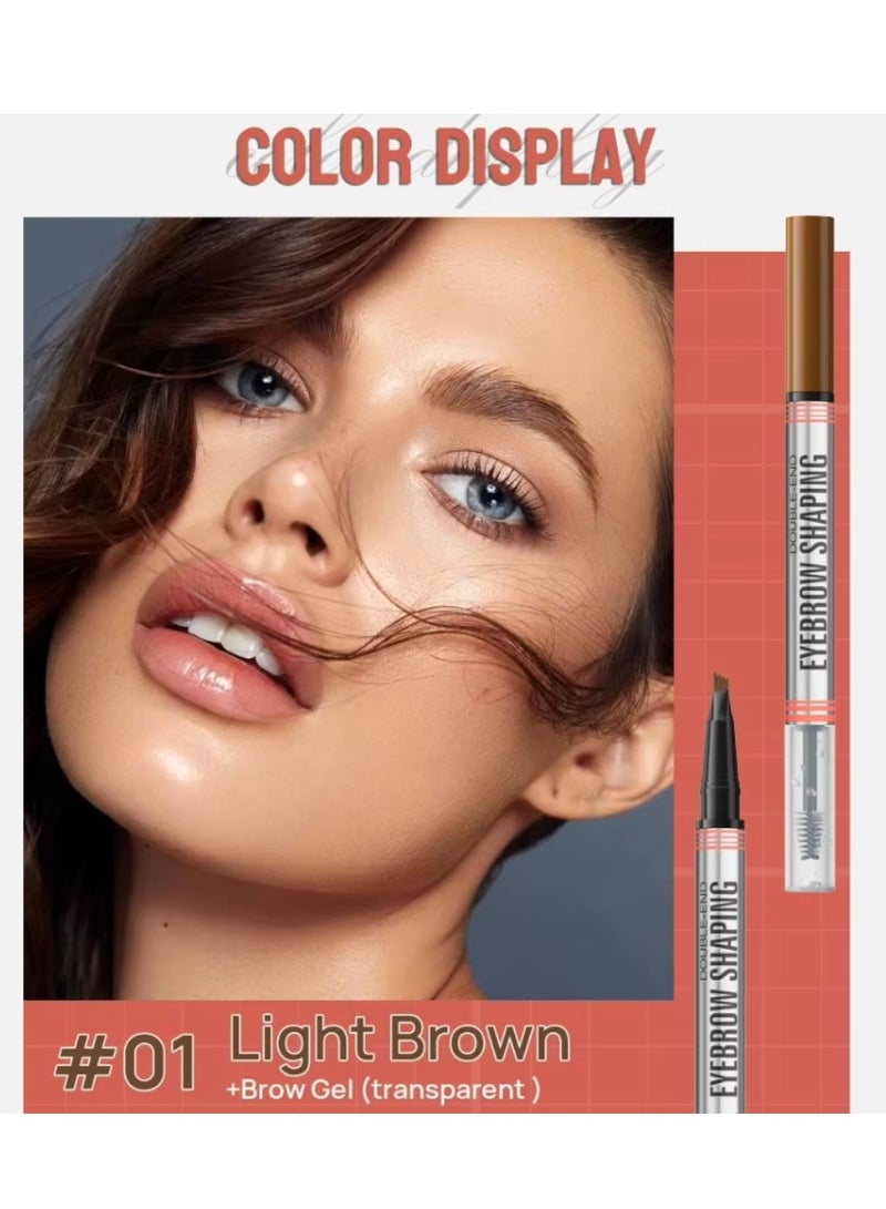 HelloKiss قلم حواجب مزدوج الطرف 2 في 1 برأس 4 نصائح جل حواجب شفاف جل تصفيف الحواجب وقلم حواجب بلون يشبه الشعر ضربات سلسة قلم حواجب سائل بني فاتح 01 - Image 2
