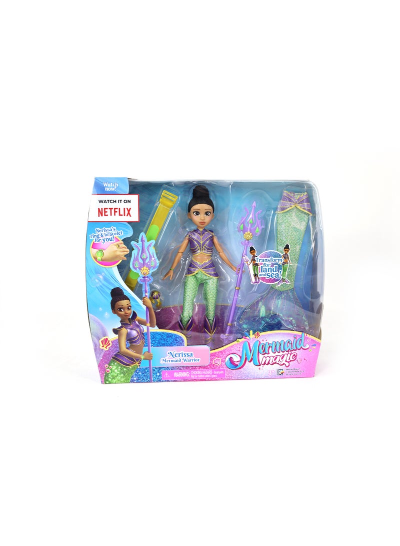 Mermaid Magic Nerissa Warrior Doll 9-Inches, Land and Sea Transformation 2-in-1 with Accessories | Collectible Doll | Water Toy | Gift for Kids and Collectors - Image 1