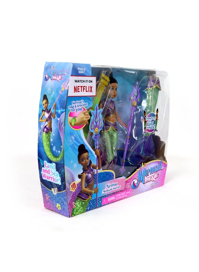 Mermaid Magic Nerissa Warrior Doll 9-Inches, Land and Sea Transformation 2-in-1 with Accessories | Collectible Doll | Water Toy | Gift for Kids and Collectors - Image 2