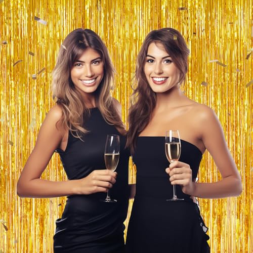 DECOCKRAT 3 Pack Foil Fringe Backdrop - Gold Shiny Tinsel Curtains for Party Decoration/Photo Booth Props - 3.3x8.2 FT Metallic Foil Backdrop for Birthday, Wedding, Graduation, Christmas. - Image 5