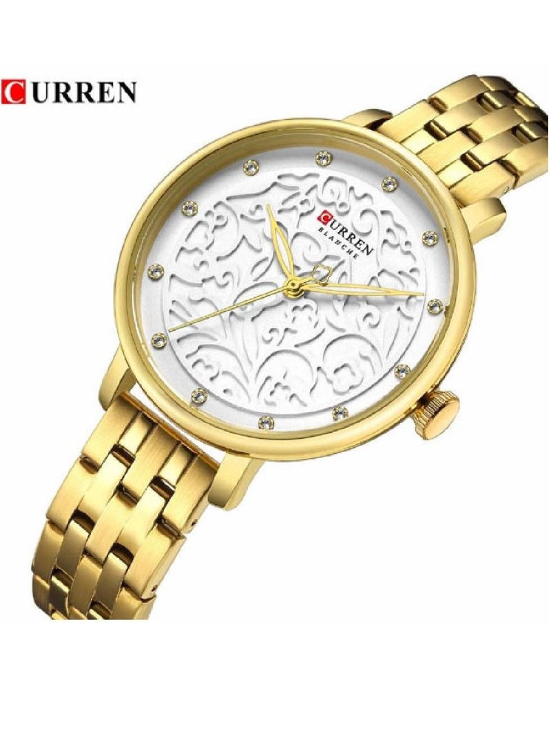 CURREN - 9046 Quartz Movement Round Dial Stainless Steel Strap Waterproof Women Wristwatch - Gold - Image 1