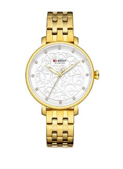 9046 Quartz Movement Round Dial Stainless Steel Strap Waterproof Women Wristwatch - Gold