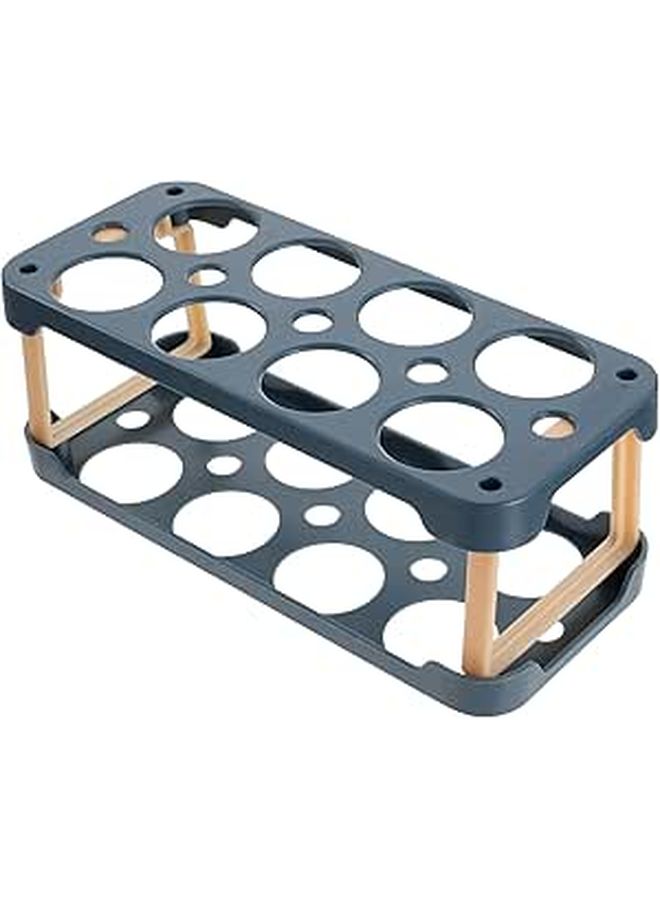 Double Layer Blue Stackable Refrigerator Egg Storage Box Organizer Tray Space Saving - Image 1