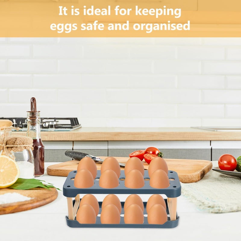 Double Layer Blue Stackable Refrigerator Egg Storage Box Organizer Tray Space Saving - Image 5