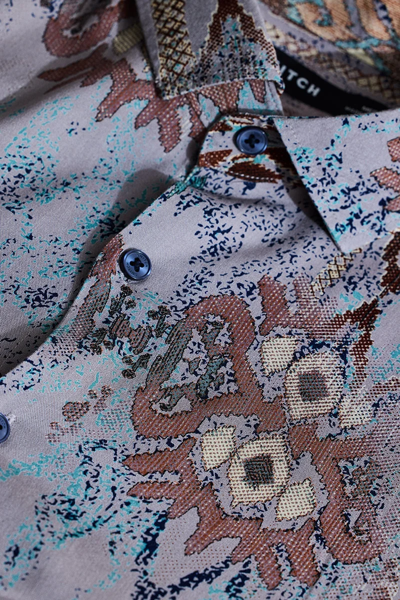 SNITCH Lavender Abstract Long Sleeve Slim Fit Casual Shirt