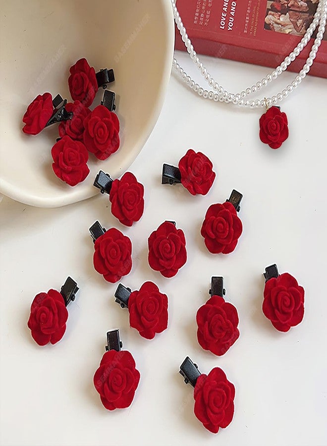 BASEMMAHER 40Pcs Mini Red Rose Flower Hair Clips for Women Girls Cute Small Hair Pins Bridal Hair Barrettes Duckbill Alligator Hair Accessories for Wedding Valentine's Day Christmas Party Decorative - Image 2