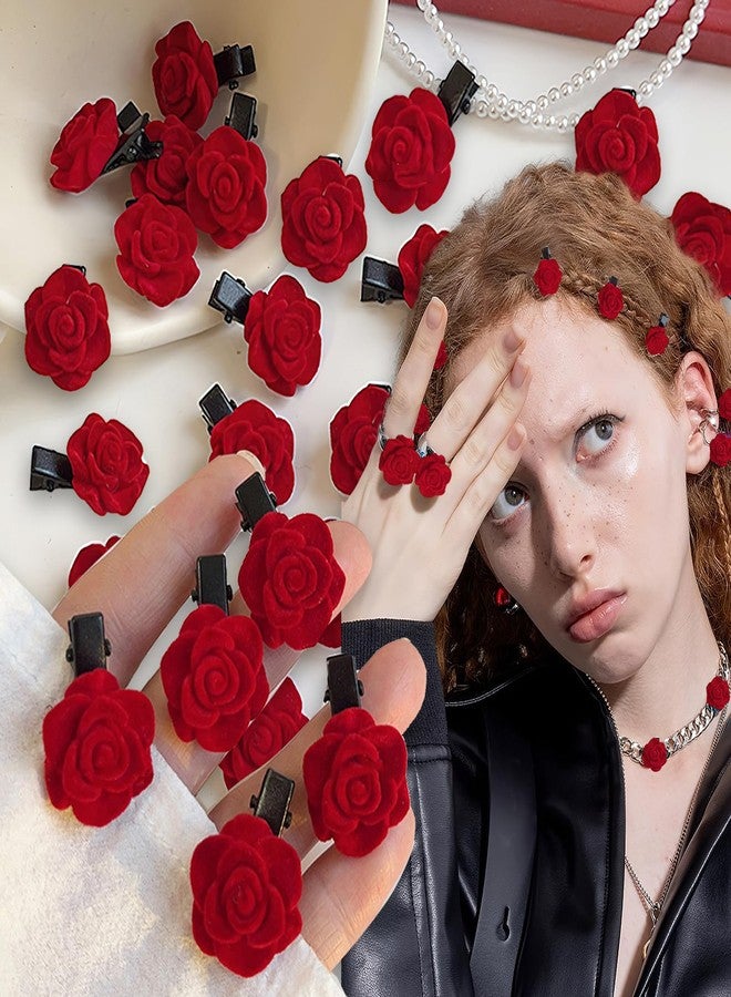 BASEMMAHER 40Pcs Mini Red Rose Flower Hair Clips for Women Girls Cute Small Hair Pins Bridal Hair Barrettes Duckbill Alligator Hair Accessories for Wedding Valentine's Day Christmas Party Decorative - Image 1
