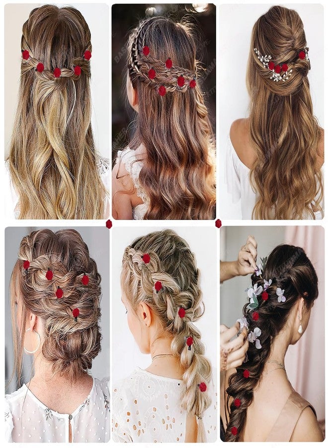 BASEMMAHER 40Pcs Mini Red Rose Flower Hair Clips for Women Girls Cute Small Hair Pins Bridal Hair Barrettes Duckbill Alligator Hair Accessories for Wedding Valentine's Day Christmas Party Decorative - Image 4