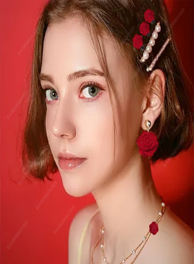 BASEMMAHER 40Pcs Mini Red Rose Flower Hair Clips for Women Girls Cute Small Hair Pins Bridal Hair Barrettes Duckbill Alligator Hair Accessories for Wedding Valentine's Day Christmas Party Decorative - Image 3